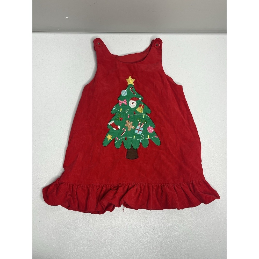 Toddler Christmas Dress Outfit Red Corduroy‎ With Christmas Tree Size 3T